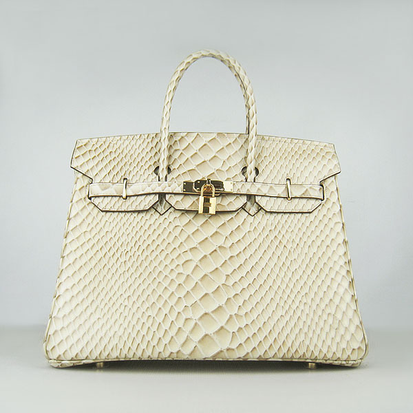 High Quality Fake Hermes Birkin 35CM Fish Veins Leather Bag Beige 6089